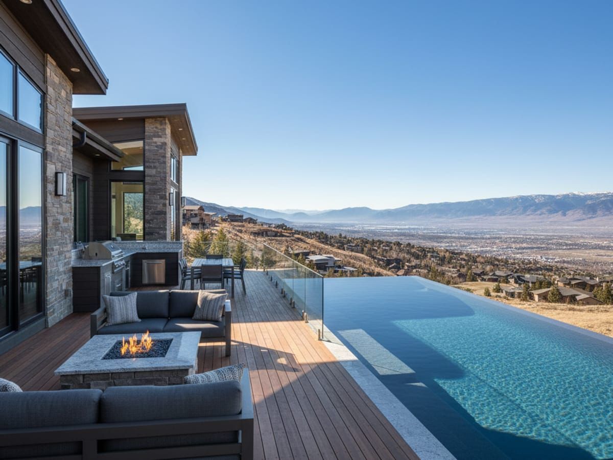 High-end deck in SunCrest Draper with valley views