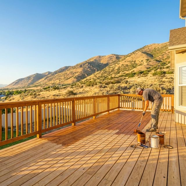 Resurfaced deck in Layton Utah East Bench neighborhood with Great Salt Lake views