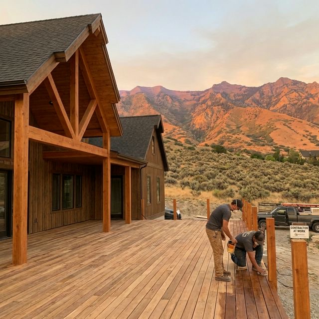 Refinished deck in Lehi Utah's Traverse Mountain community with mountain views