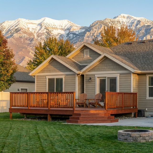 Beautifully resurfaced deck in Orem Utah with Wasatch Mountain views