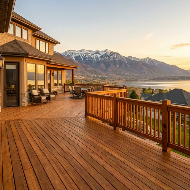 Beautiful deck in Provo Utah neighborhood with Wasatch Mountain views