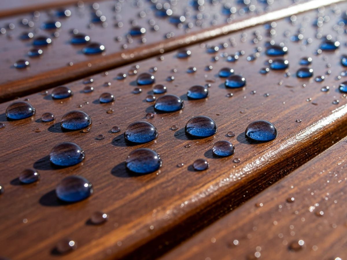 Water beading on professionally sealed deck surface